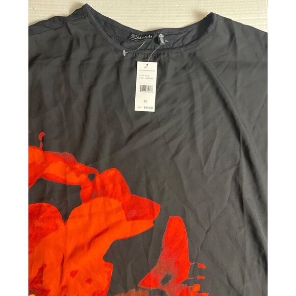 NWT- Rafaella 3X Black Floral Print Semi-Sheer Top Stretch Fabric blouse - Picture 8 of 12